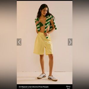 Free People Pineapple Slice On-Repeat Linen Bermuda Shorts